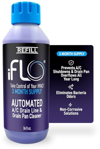 iFLO® Smart A/C Drain Line Cleaner and Drain Pan Cleaner Cartridge, Fast-Acting, Long-Lasting HVAC System Solution for Tough Clogs & Buildup, 3-Month Supply per Bottle, 1 Pack of 36oz