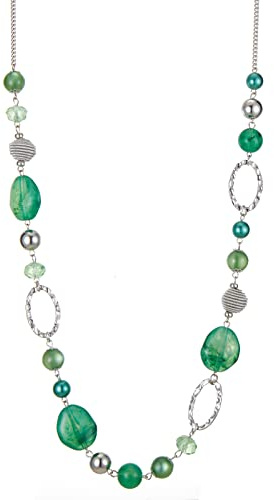 FULU AUTUMN Collana Lunga in Argento con Perline da Donna Collana Catena Lunga di Perle e Cristalli Gioielli Boho Idee Regalo per Lei(Jade green)