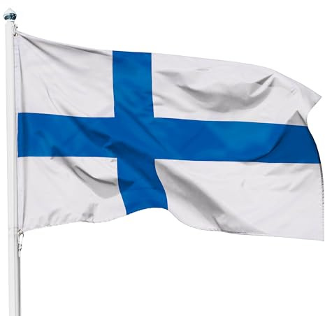 PHENO FLAGS Bandiera Finlandia 90x150cm – finlandese – resistente alle intemperie con occhielli in ottone - 100% poliestere - cuciture doppie robuste e colori vivaci – per gli amanti delle bandiere