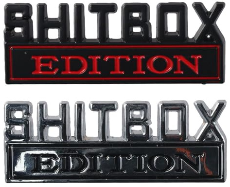 2 Pcs Shitbox Edition Emblems,3D Letter Car Emblem Badge Metal Logo Auto Sticker Decal,Self-Adhesive Fender Badge Decal Stickers Replacement for Most Car Truck SUV