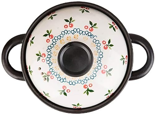 Cocotte, pentola in ceramica per riso, pentola in ceramica, casseruola, pentola per stufato, sicura per il gas, per brasare, ciliegia, 2,5 litri
