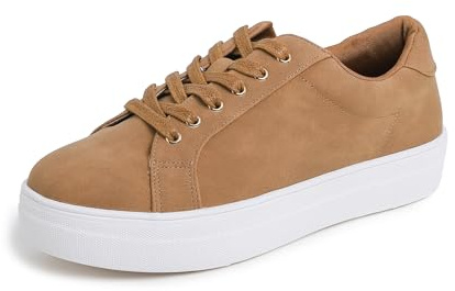 Feversole Women's Casual Trainer Ladies Sneakers Colorful Lace-Up Fashion Shoes Camel Nubuck Size 6.5