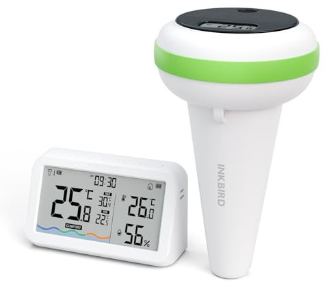 Inkbird IBS-P03R Solar Digital Pool Thermometer, Floating Water Thermometer with Indoor Temperature Humidity Monitor for Swimming Pool Whirlpool Spas Hot Tub Bath