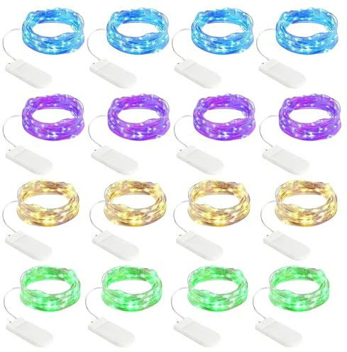 WIYETY Led Lichterkette mit Batterie 16 Stück 4 Farben Mini Led Lichterkette, 2M 20 LEDs Lichterkette Außen Batterie für DIY, Party, Flasche,Geschenk Deko,Hochzeit, Party,Weihnachten
