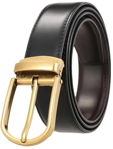 Herren Wendegürtel Rindsleder Silber Schnalle Gürtel Echt Leder Hosengürtel, 1, 120 cm