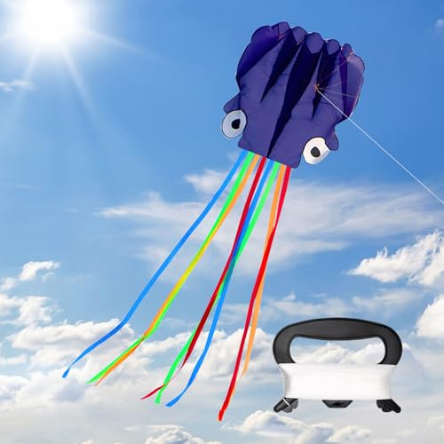 XIMEY Aquilone, Polpo 5.5m, Grande, Aquilone Professionale Adulti con Coda Lunga, per Bambini da 8 Anni, Arcobaleno (Viola)