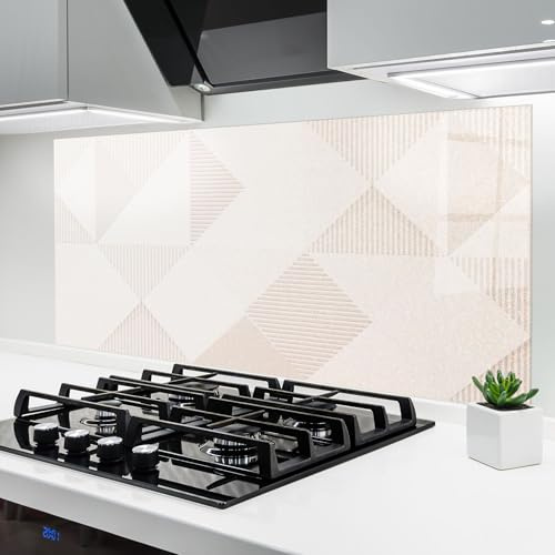ARTHUB® Küchenrückwand aus Glas 60x150 cm, 4mm ESG | Spritzschutz, Glasplatte, Herdspritzschutz, Wandschutz für Herd, Hartglas, Abstrakte, Geometrisch, Light Cream Rhombus
