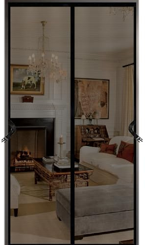 Magnetic Screen Door 80x205CM Heavy Duty Fiberglass with Powerful Magnets and Full Frame Magic Tape Door Curtains Fly Screens for Balcony Sliding Living Room Children's Room (Black, 80x205CM)
