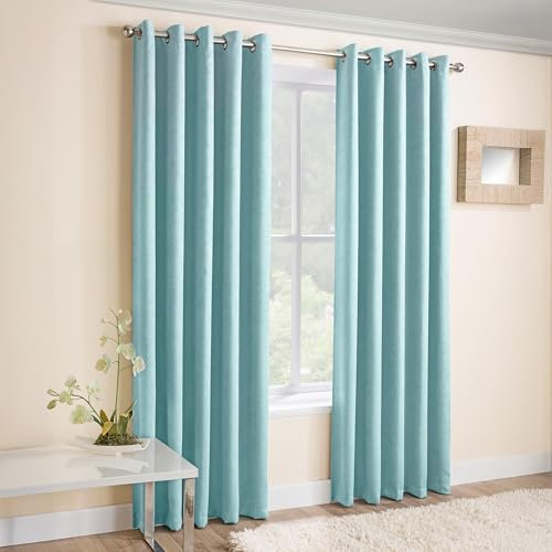 Enhanced Living Vogue Thermal Curtains for Bedroom - 46 x 72 inch (117x183cm) Eyelet Curtains for Living Room - Noise Reducing & Dim Out Curtain Pair - Sky Blue
