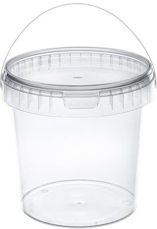 Garronda Seau en Plastique Transparent 1 litres avec Couvercle - pour Le Stockage de Produits Alimentaires et Chimiques - en Polypropylène - Lot de 5 - GD-0112