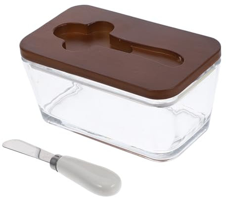 Cabilock Mantequillero De Vidrio Con Tapa De Bambú Soporte Mostrador Almacenamiento De