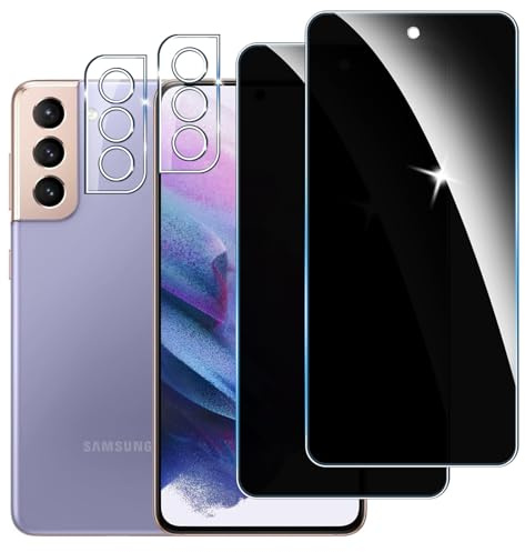 2 Stück Sichtschutzfolie für Samsung galaxy S21 5G Panzer Schutz Glas mit 2 Stück Kameraschutz, 9H Härte Sichtschutz, Frei von Kratzern Folie,Ultrabeständig,Anti-Spion Displayschutz