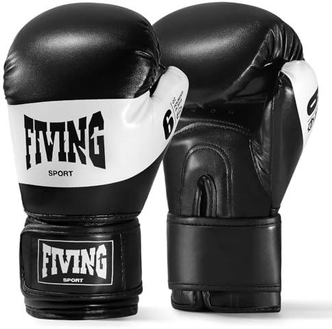 FIVING boxningshandskar, ungdomsträningshandskar, boxningsväskor, Taekwondo, muay Thai, blandade kampsporter (svart och vit, 4 oz)