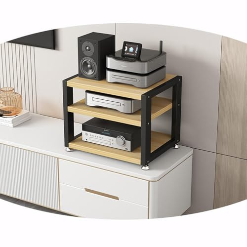 PPOIUYK 3 Tier Desktop Amplifier HiFi Rack AV Media Stand Wood Shelf Stereo Rack Corner Audio Tower Office Entertainment Stereo Component Cabinet(Light Walnut,3 Tier)