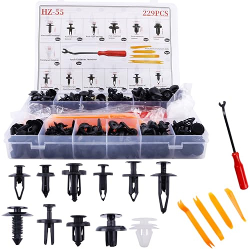 LUXERAD Car Body Trim Clips 229pc mit Werkzeugen Kunststoff Niet Fasteners Universal Fasteners mit 5 Removal Tools Car Body Clips Interior Fittings