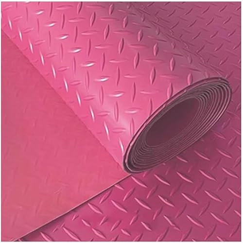 Tapete de Garaje Rosa - Rollo de Vinilo de 1,3 mm de Grosor, Resistente al Agua y a Las Manchas, con Placa de Diamante de PVC para Debajo del Coche (1,5 x 2 m) - Solución Duradera para Suelo