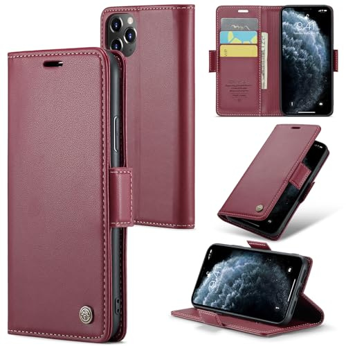 Rerzoiro for iPhone 11 Pro Max Case, Premium PU Leather Wallet Case Flip Cover with [RFID Blocking][Card Holder][Stand Function] Shockproof Protective for iPhone 11 Pro Max 6.5 Inch, Red