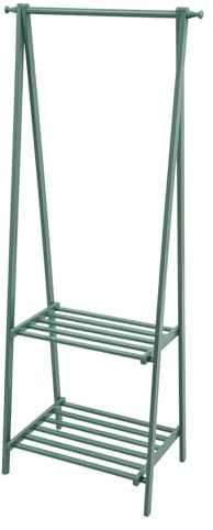 WooDerson Fällbart klädställ, garderobsställ av bambu, stabil klädstång med 2 hyllor, öppen garderob för sovrum, omklädningsrum, hall, 66 x 40 x 160 cm (grön)