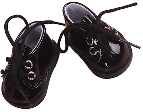 Supvox Miniatur Puppenschuhe Kleiner Schwarze Lederoptik Schuhe Handgefertigt Puppenzubehör Für 20cm Puppen Dekoration Geschenk