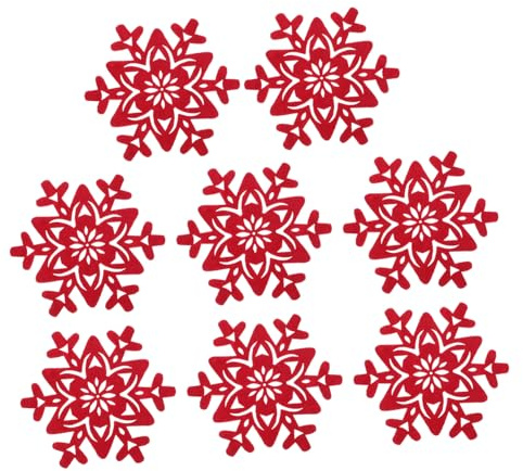 FUNNETOYU Posavasos De Fieltro Antideslizantes Rojos Aislantes De Calor con Diseño Navideño De Copos De Almohadillas Redondas para Mesa De Comedor Decoración Festiva De Navida