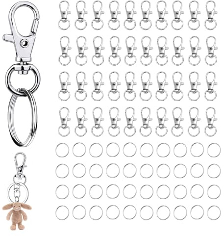 200 Stück Schlüsselring Klein Karabiner Schlüsselanhänger Basteln Selber Machen Ringe Karabinerhaken mit Drehgelenk Metall-Silber