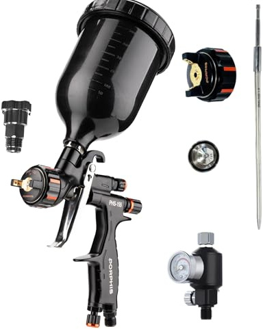 PORPHIS PHS-155 1.3mm & 1.8mm Gravity Feed Spray Gun Base/Primer Bundle – Includes Inline Regulator & Filter, PPS 1.0 Adapter, and Cleaning Kit