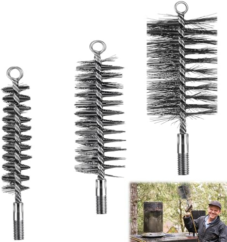 Rakuker 3 Spazzole per Tubi di Stufa Kit, Diametro 30/50/80 mm Scovolo per Canna Fumaria, Pulizia Camino Canna Fumaria, Set Spazzola per Pulizia Tubi Stufa per la Pulizia di Camini Caldaie Tubazioni