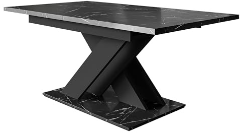 Mirjan24 Tisch für Esszimmer Hubara, Küchentisch, Praktischer Auszugstisch, Esszimmertisch, Rechteckiger Esstisch, Ausziehtisch (Marmor Black Royal/Schwarz)