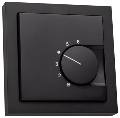 Raumthermostat schwarz für Fußbodenheizung mit Busch-Jäger Future Linear 1-Fach Rahmen 1721-885K schwarz + Abdeckung 62x62mm, Kontaktausführung Öffner für Stellantriebe 230V stromlos geschlossen (NC)