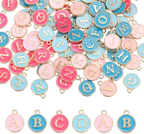 sourcing map 104 Pcs Letter Initial Charm Double Sided Alphabet Pendants A-Z Letter Charm for Jewelry Making Necklaces Bracelets Earrings DIY Accessories(Pink/Rose Red/Blue/Light Blue)
