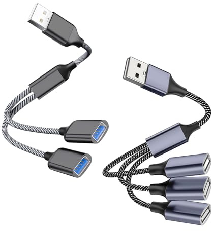 Rudfovn USB Splitter 3 Port with 2 Port Set, Usb Double Adapter for Laptop, Keyboard, Car, Tablet