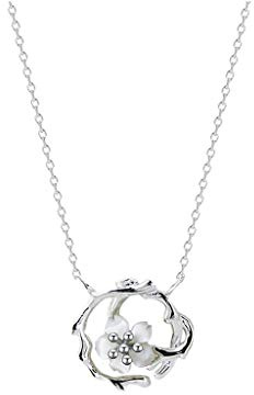 Pendentif Colliers Cerisier Fleur Collier Femmes Argent Chinois Élégant Plante Fleur Bijoux Pour Petite Amie Femmes