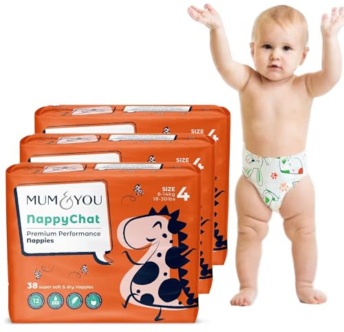 M&Y Nappychat Premium Performance Eco Diapers, Size 4 (38 Diapers) Smart Tube Technology. Leak Protection. 100% Recyclable. Hypoallergenic, Dermatologically-Tested No Lotion, Perfume or Dyes