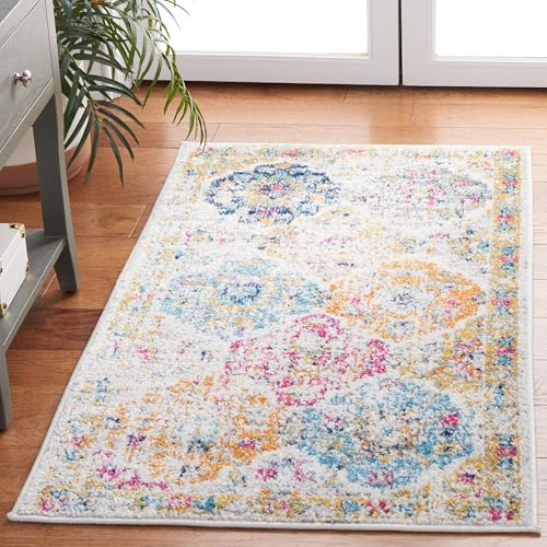 SAFAVIEH Madison Collection Accent Rug - 2'3 x 4', Cream & Multi, Boho Chic Distressed Design, Non-Shedding & Easy Care, Ideal for High Traffic Areas in Entryway, Living Room, Bedroom (MAD611B)