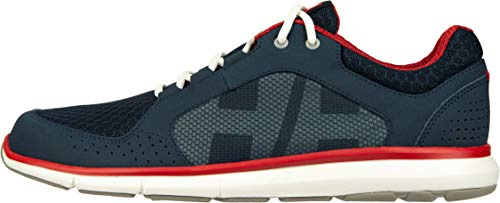 Helly-Hansen Ahiga V4 HP Boat Shoes for Men - Breathable, Lightweight, and Hard-Wearing Textile with EVA Cushion Midsole and Rubber Traction Outsole, 597 Navy/Flag Red/Off White - 9.5