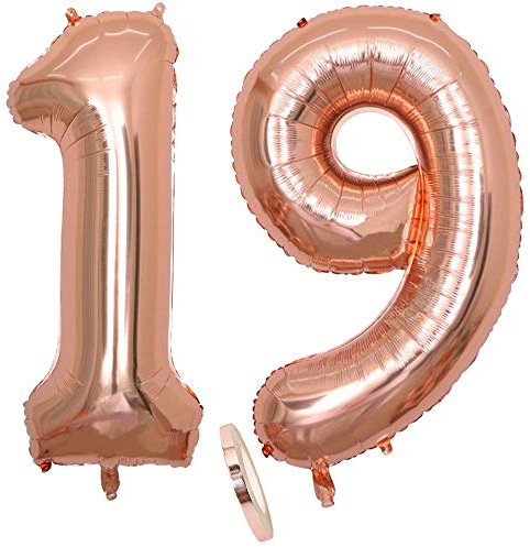 2 Ballons Numéro 19 Or Rose, 40 Pouces Figurines Gonflables Hélium Feuille Chiffres, Géant Pour Décoration Fête D'anniversaire Fille, Prom (XXXL 100cm)