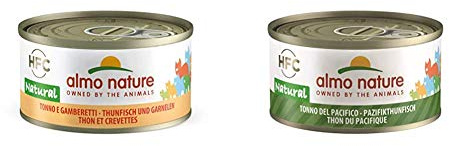 Almo Nature HFC Natural Katzenfutter - Thunfisch und Garnelen 24x70 g & HFC Natural Katzenfutter - Pazifikthunfisch 24x70 g