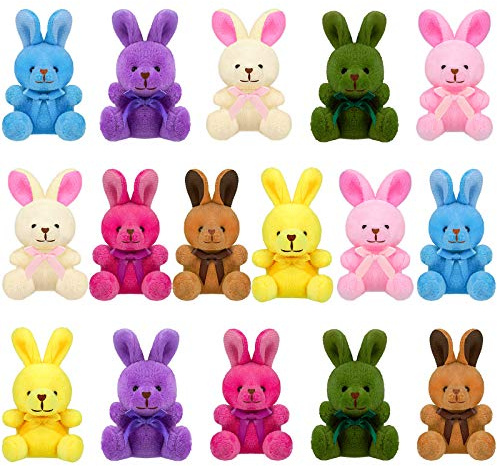 Elcoho 16 Pack Easter Plush Bunnies Stuffers Bunny Plush Bunny Animals Easter Baskets Filler Easter Party Favor