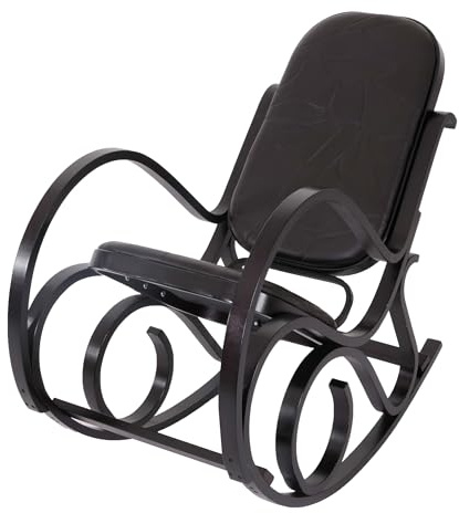 Mendler Schaukelstuhl M41 - Walnuss-Optik, Patchworkleder braun | Schwingsessel, Fernsehsessel, Massiv-Holz