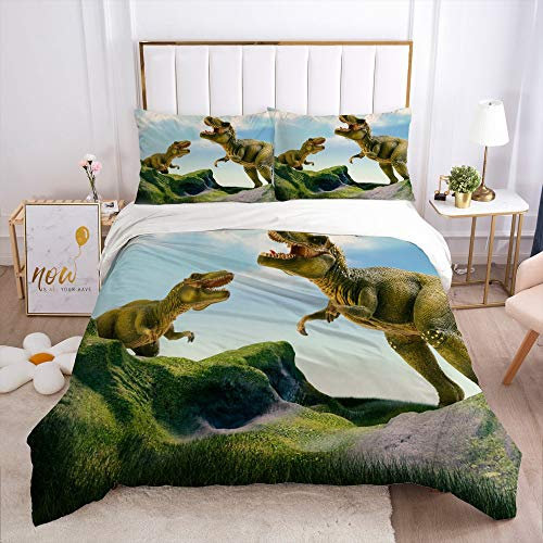 lixiaochao 3D-Gedruckter Bettbezug, Dinosaurier-Bettwäsche, Bettbezug-Set, weicher Mikrofaser-Bettbezug für Teenager und Erwachsene (Einzelgröße 135 x 200 cm, 1 Bettbezug + 1 Kissenbezug)
