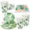Gukasxi Juego de 96 piezas de vajilla de fiesta con diseño de hoja de palma hawaiana para 24 invitados, incluye 24 platos de 7 y 9 pulgadas, 24 servilletas, 24 tazas, perfecto para fiestas tropicales