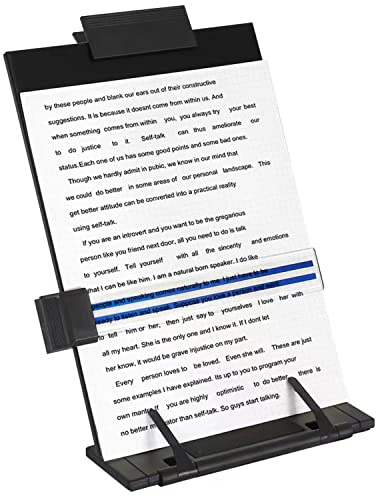 Desktop Document Holder Stand with 7 Adjustable Positions, Black Metal File Organizer Management Copyholder for Typing Speech Reading A4 Letter Music Book Tablet Office, with Paper Clip and Line Guide