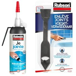 Rubson Je Jointe Mastic Transparent 100 ml & Enlève Joint à double embout – Outil pour enlever facilement les joints en silicone – Raclette de finition pour nettoyer les résidus