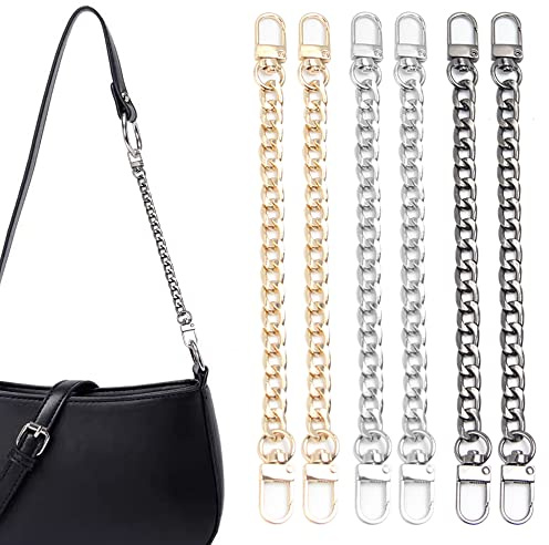 Pilikoll 6 Stück Geldbörse Kettenriemen 20 cm Short Bag Chain DIY Ketten Riemen Extender Flachketten mit Metallschnallen für Handtaschen Umhängetasche Clutch Geldbörse