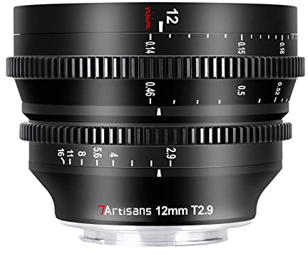 7artisans 12mm T2.9 Large Aperture APS-C Ultra Wide Angle Cine Lens, Manual Fixed Focus Low Distortion Cinema Lens Compatible for Sony E-Mount A6500 A6300 A5000 A9 NEX 3 NEX 3N NEX 5R, Black