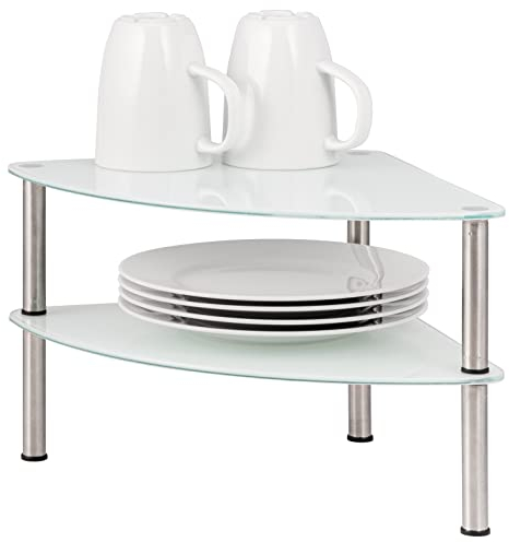 bremermann Glas-Eckregal, Tellerregal, 2 Ebenen, Eck-Schrankeinsatz ca. 28 x 21 x 28 cm, Schrankregal (weiß)