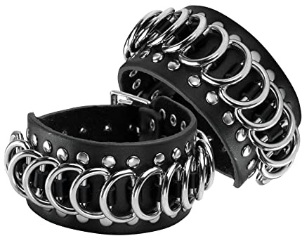 Eigso Punk PU Lederarmband Gothic mit Legierung halb rund O-ring Verschluss verstellbar Damen Herren