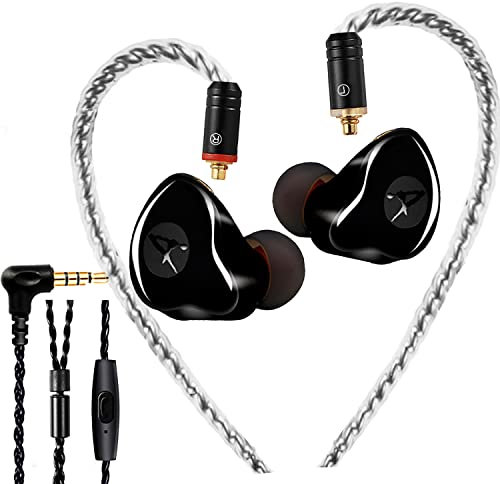 In Ear Monitors,Wired Earbuds Earphone Dual Drivers Headphone with MMCX Detachable Cables,Noise-Isolating in-ear Monitors for Musicians Sweatproof Sports Headphone, Hifi Stereo (Black, with Mic)