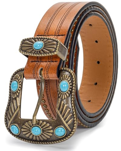 JowTreex Cinture in Pelle da Cowgirl Western - Cintura da Cowboy Cowgirl Country - Cintura Western Vintage con Incisioni Floreali per Donna, Colore cioccolato , for 83-95 cm waist
