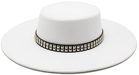 SaoBiiu 10CM Breite Krempe Fedora Hut Klassische Wolle Filz Hüte mit Gürtel Panama Hut Schwarz Formale Kleid Hut, weiß, 6 7/8-7 1/8
